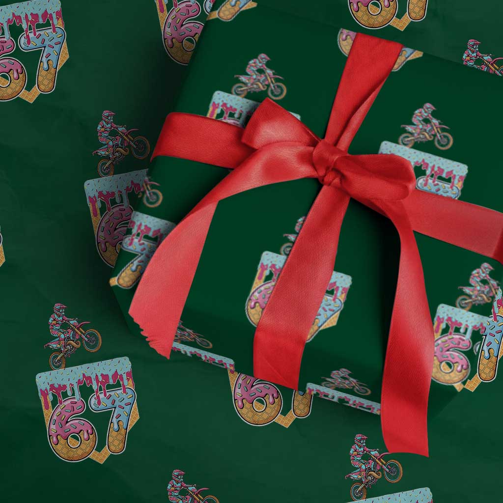 67 Six Seven Meme Wrapping Paper Roll Funny Dirt Bike Motocross Ice Cream Drip TS14 Green Print Your Wear