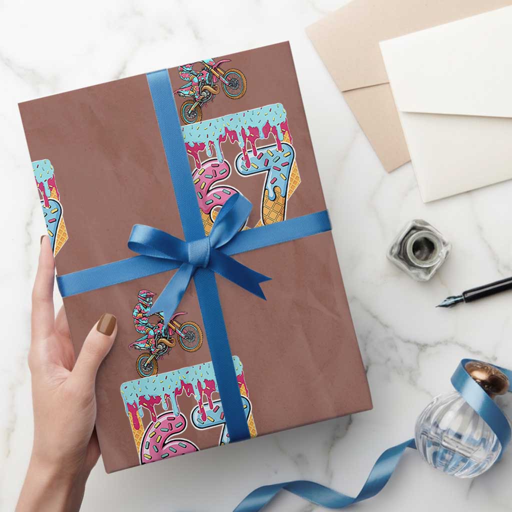 67 Six Seven Meme Wrapping Paper Roll Funny Dirt Bike Motocross Ice Cream Drip TS14 Mocha Print Your Wear