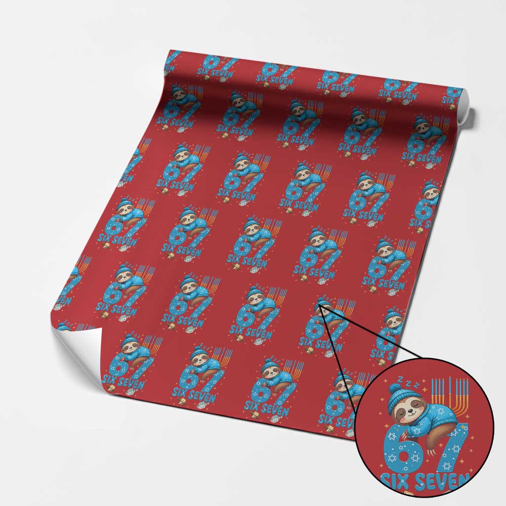 67 Six Seven Meme Wrapping Paper Roll Funny Hanukkah Sloth TS14 Red Print Your Wear