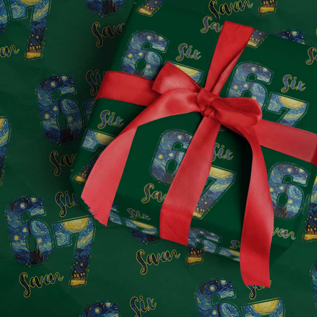67 Six Seven Meme Wrapping Paper Roll Starry Night Van Gogh TS14 Green Print Your Wear