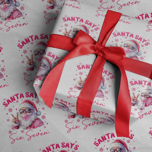 67 Six Seven Pink Santa Christmas Meme Wrapping Paper Roll TS14 White Print Your Wear