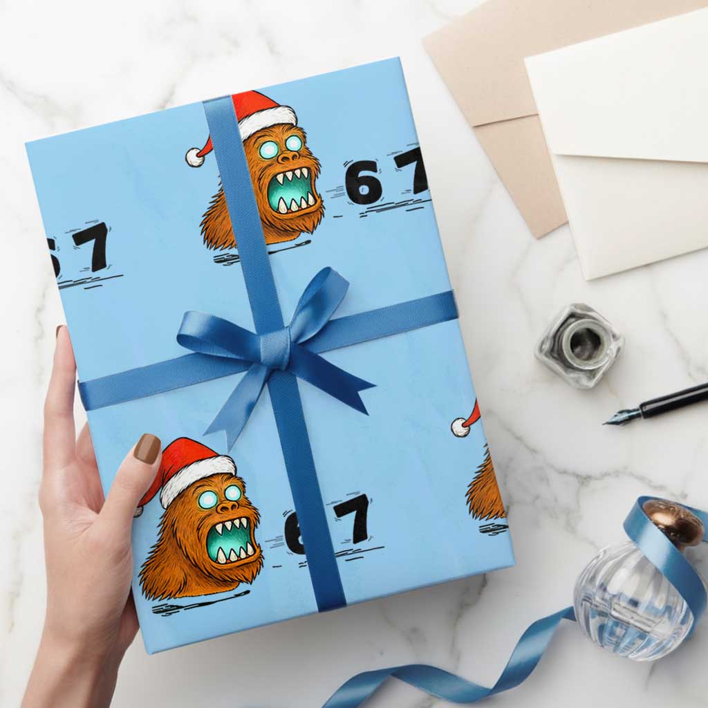 67 Six Seven Wrapping Paper Roll Funny Bigfoot Christmas TS14 Light Blue Print Your Wear