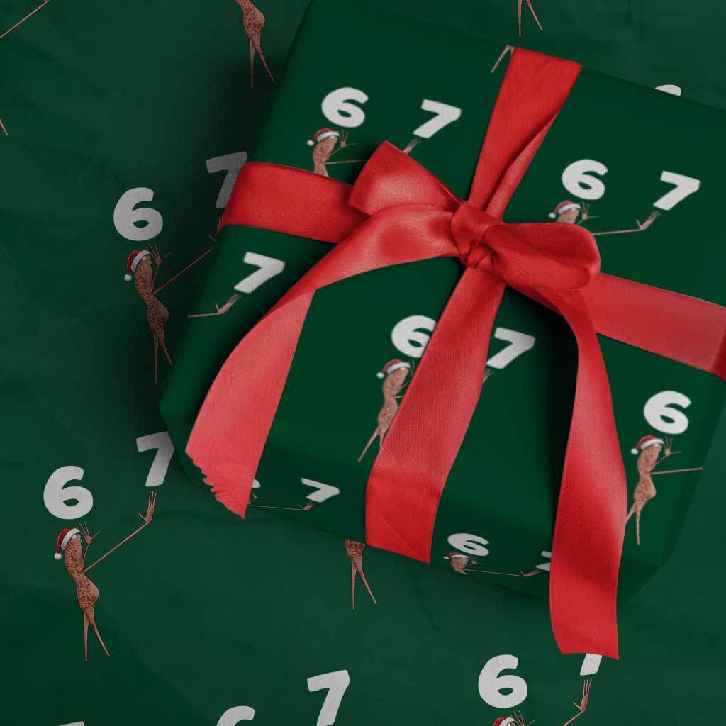 67 Six Seven Xmas Wrapping Paper Roll Marcus The Worm Meme TS14 Green Print Your Wear