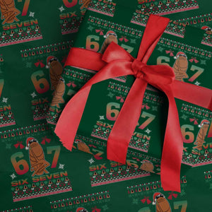 67 Six Seven Xmas Wrapping Paper Roll Marcus The Worm Robert Meme TS14 Green Print Your Wear