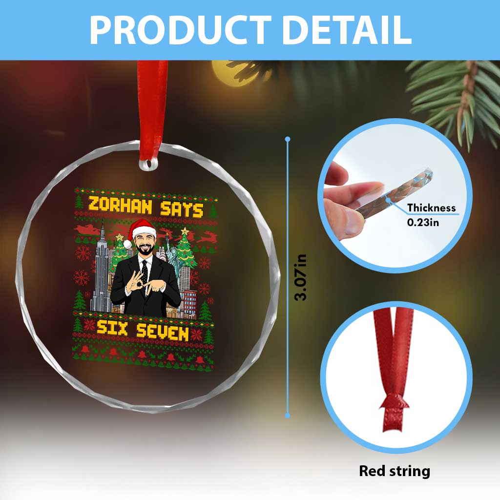 67 Six Seven Zohran Mamdani Christmas Crystal Glass Ornament Progressive Democrats TS14 Print Your Wear