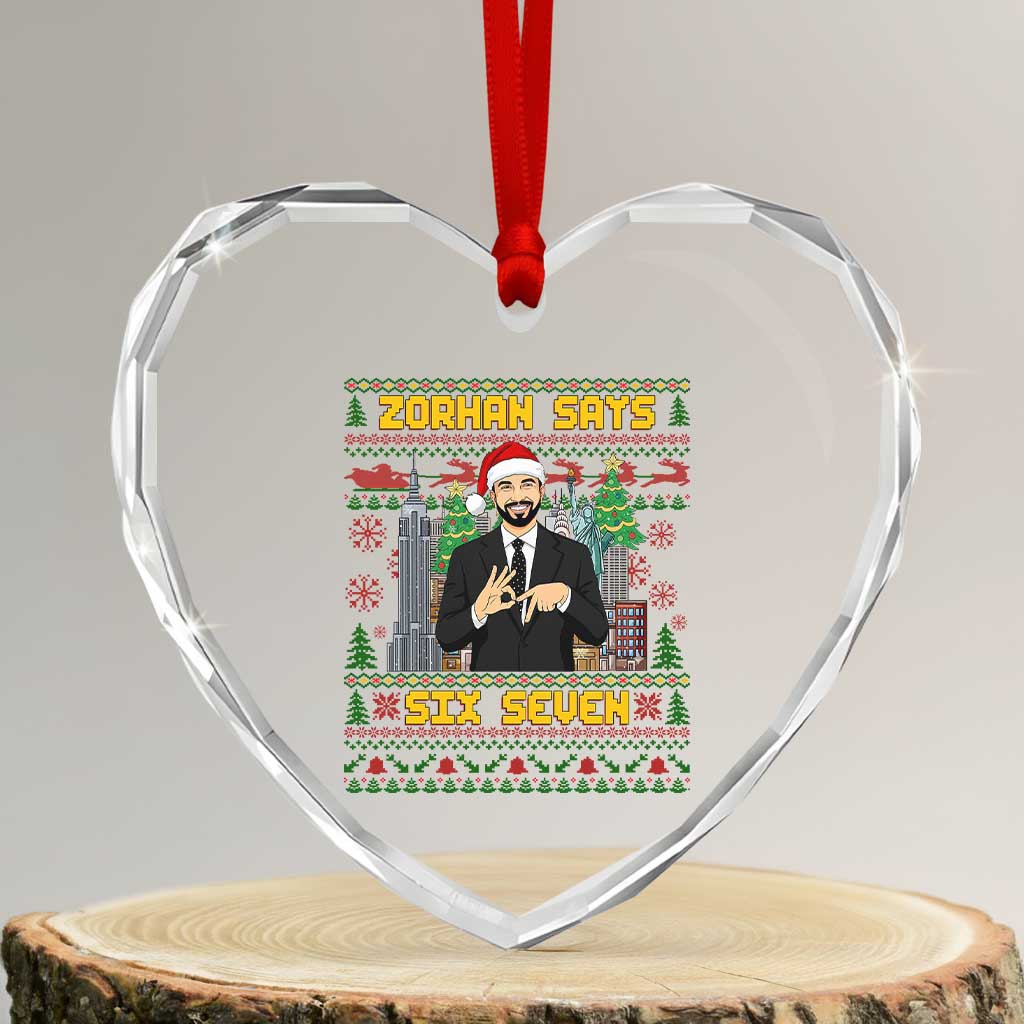 67 Six Seven Zohran Mamdani Christmas Heart Crystal Glass Ornament Progressive Democrats TS14 Transparent Glass 3'' Heart Print Your Wear