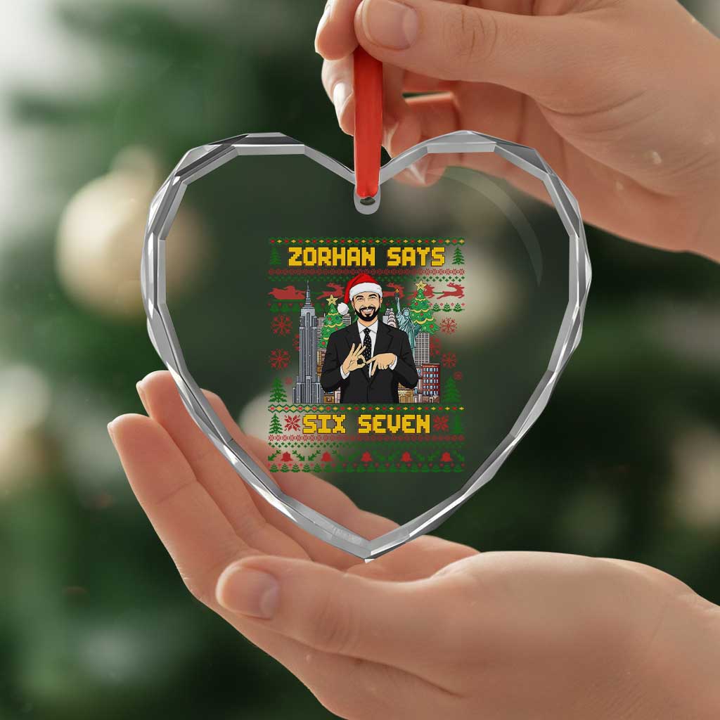 67 Six Seven Zohran Mamdani Christmas Heart Crystal Glass Ornament Progressive Democrats TS14 Print Your Wear