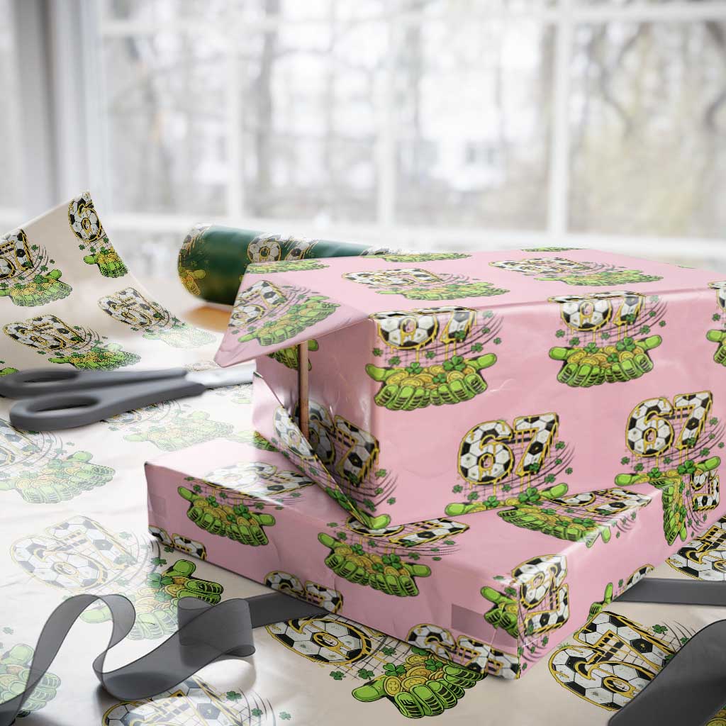 67 Soccer St Patricks Day Wrapping Paper Roll Funny Six Seven Gen Alpha Meme Drip TS14 Light Pink Print Your Wear