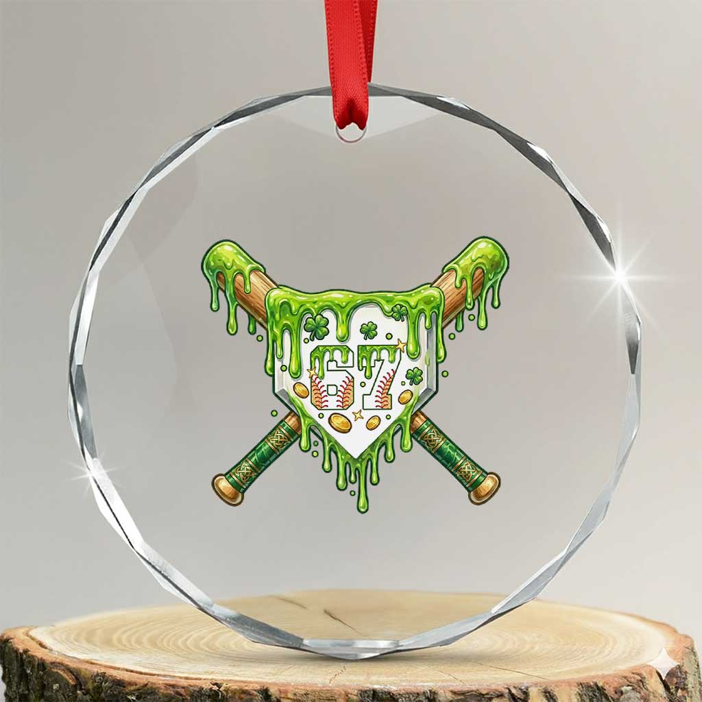 67 St Patricks Day Crystal Glass Ornament Funny Six Seven Baseball Sport Party Meme TS14 Transparent Glass 3'' Circle Print Your Wear