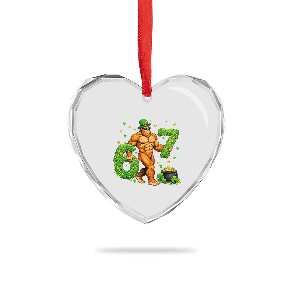 67 St Patricks Day Heart Crystal Glass Ornament Funny Bigfoot Six Seven Shamrock Party Meme TS14 Print Your Wear