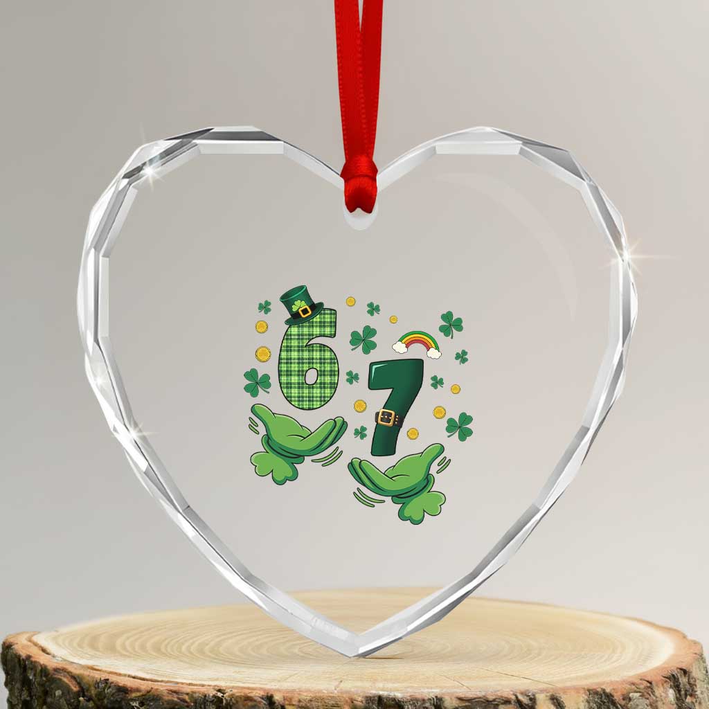 67 St Patricks Day Heart Crystal Glass Ornament Funny Six Seven Hands Meme TS14 Transparent Glass 3'' Heart Print Your Wear