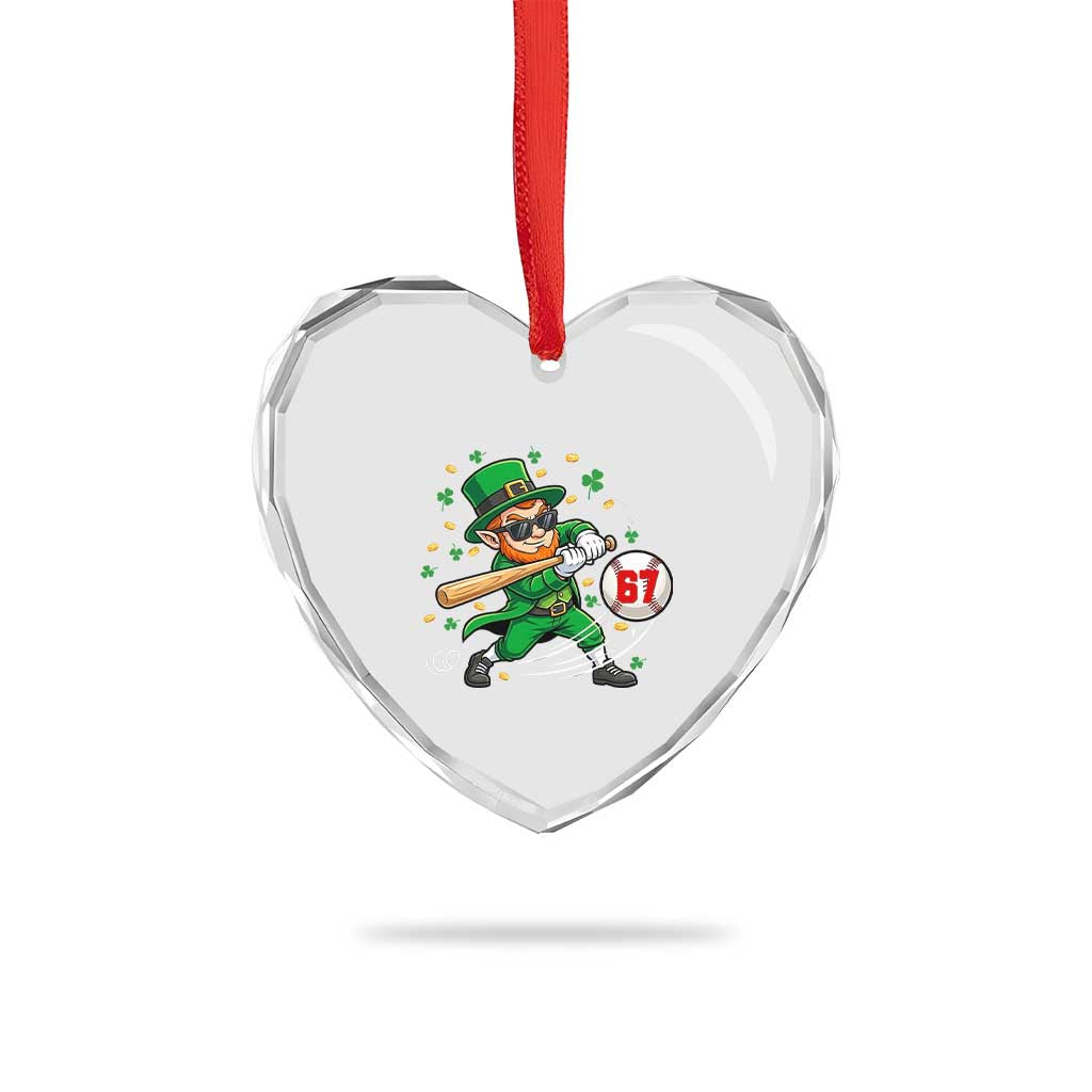 67 St Patricks Day Heart Crystal Glass Ornament Funny Six Seven Leprechaun Playing Baseball Meme TS14 Print Your Wear