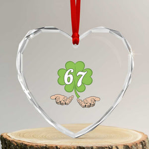 67 St Patricks Day Heart Crystal Glass Ornament Six Seven Meme Shamrock Hand Gesture TS11 Transparent Glass 3'' Heart Print Your Wear