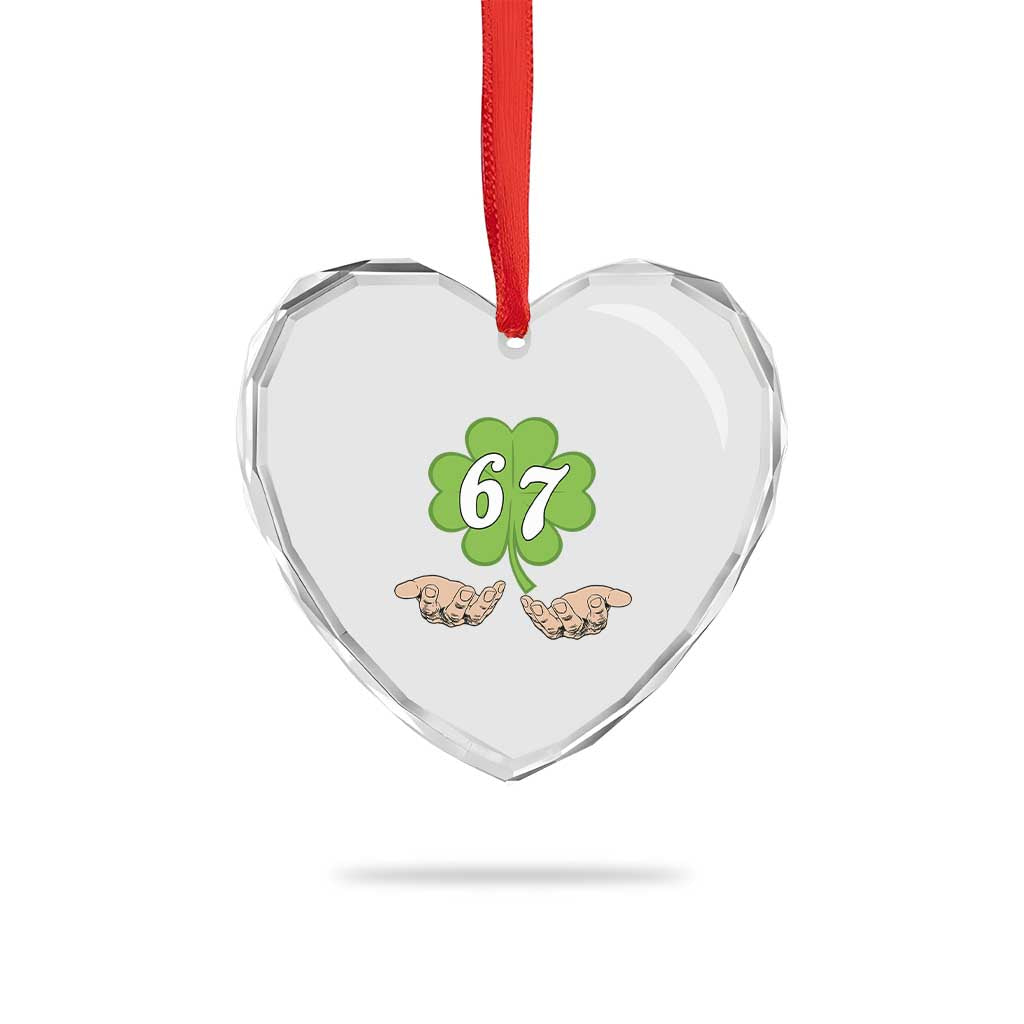 67 St Patricks Day Heart Crystal Glass Ornament Six Seven Meme Shamrock Hand Gesture TS11 Print Your Wear