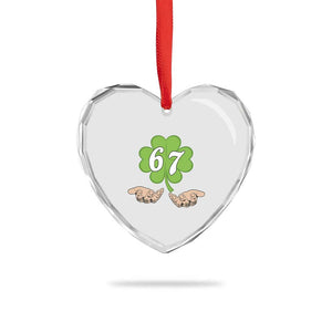 67 St Patricks Day Heart Crystal Glass Ornament Six Seven Meme Shamrock Hand Gesture TS11 Print Your Wear