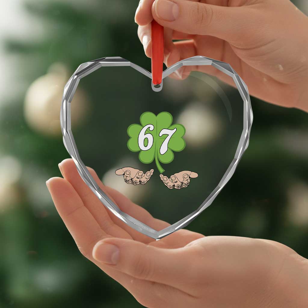 67 St Patricks Day Heart Crystal Glass Ornament Six Seven Meme Shamrock Hand Gesture TS11 Print Your Wear