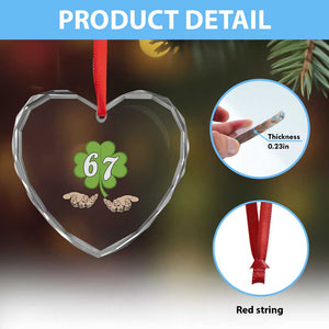 67 St Patricks Day Heart Crystal Glass Ornament Six Seven Meme Shamrock Hand Gesture TS11 Print Your Wear