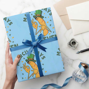 67 St Patricks Day Wrapping Paper Roll Funny Marcus The Worm Say Six Seven Meme TS14 Light Blue Print Your Wear