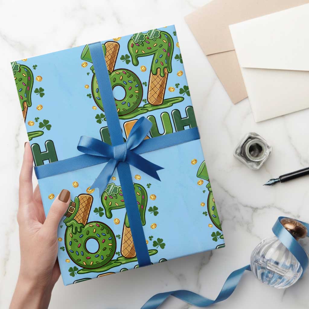 67 St Patricks Day Wrapping Paper Roll Funny Six Seven Bruh Meme TS14 Light Blue Print Your Wear