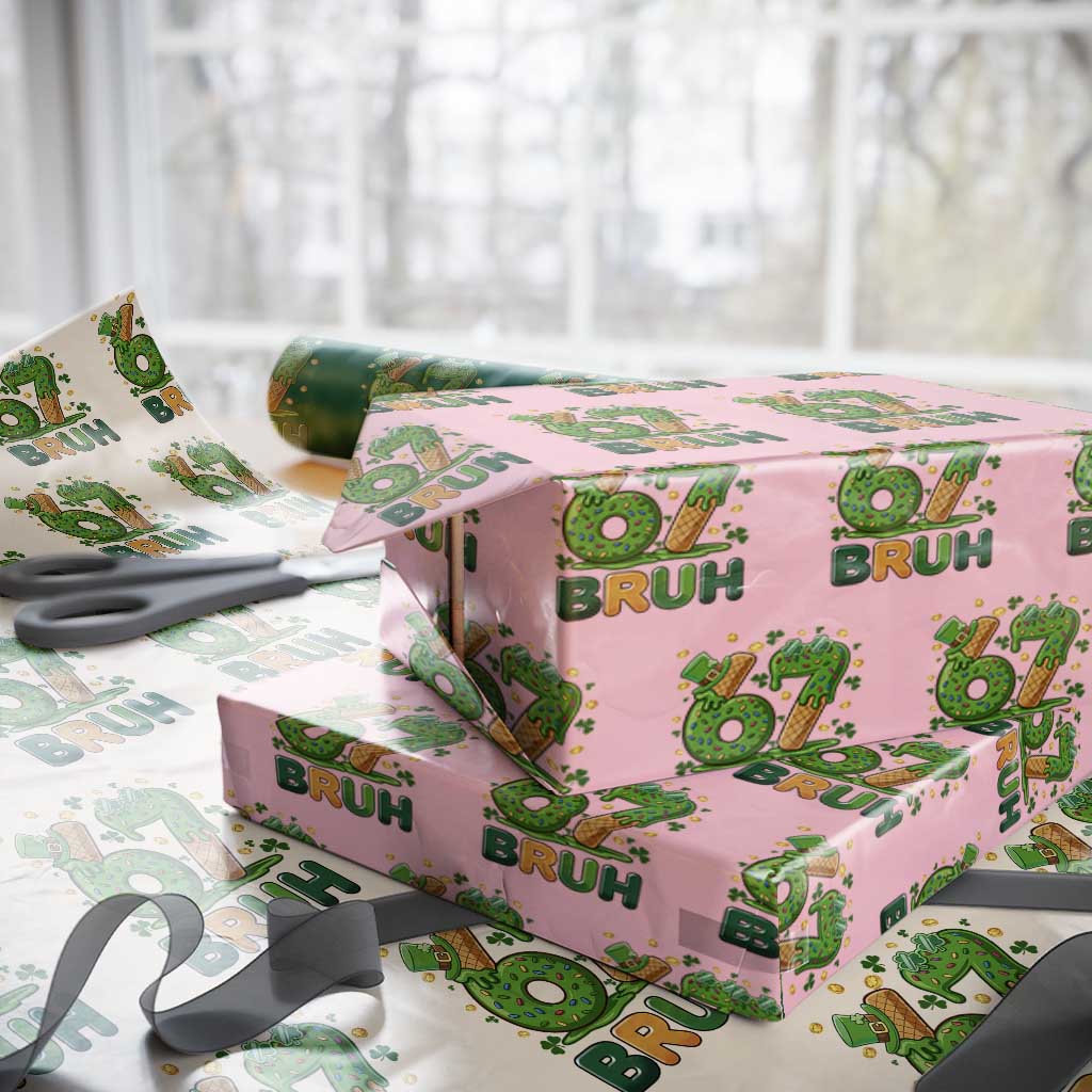 67 St Patricks Day Wrapping Paper Roll Funny Six Seven Bruh Meme TS14 Light Pink Print Your Wear