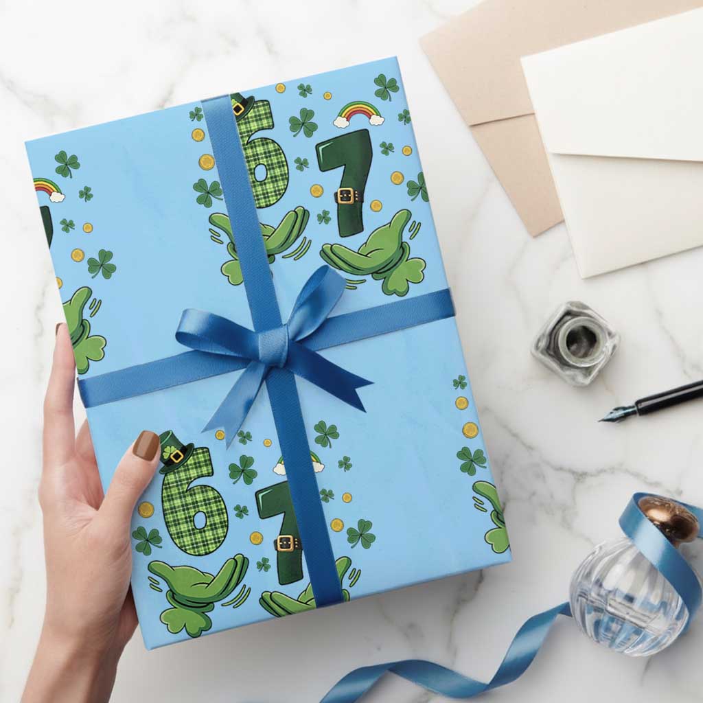 67 St Patricks Day Wrapping Paper Roll Funny Six Seven Hands Meme TS14 Light Blue Print Your Wear