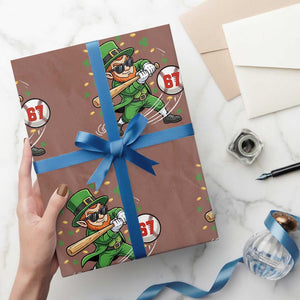 67 St Patricks Day Wrapping Paper Roll Funny Six Seven Leprechaun Playing Baseball Meme TS14 Mocha Print Your Wear