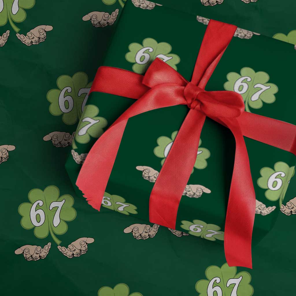 67 St Patricks Day Wrapping Paper Roll Six Seven Meme Shamrock Hand Gesture TS11 Green Print Your Wear