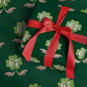 67 St Patricks Day Wrapping Paper Roll Six Seven Meme Shamrock Hand Gesture TS11 Green Print Your Wear