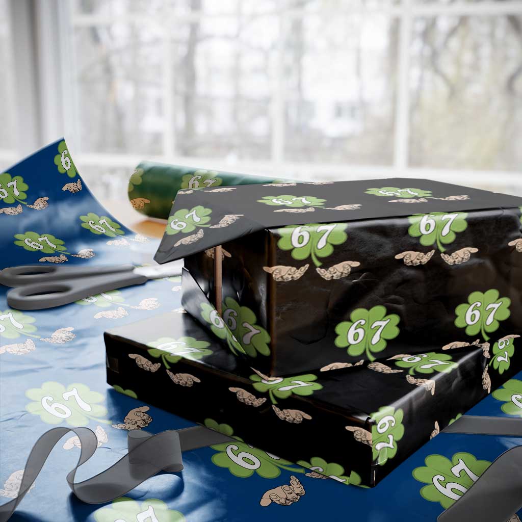 67 St Patricks Day Wrapping Paper Roll Six Seven Meme Shamrock Hand Gesture TS11 Black Print Your Wear