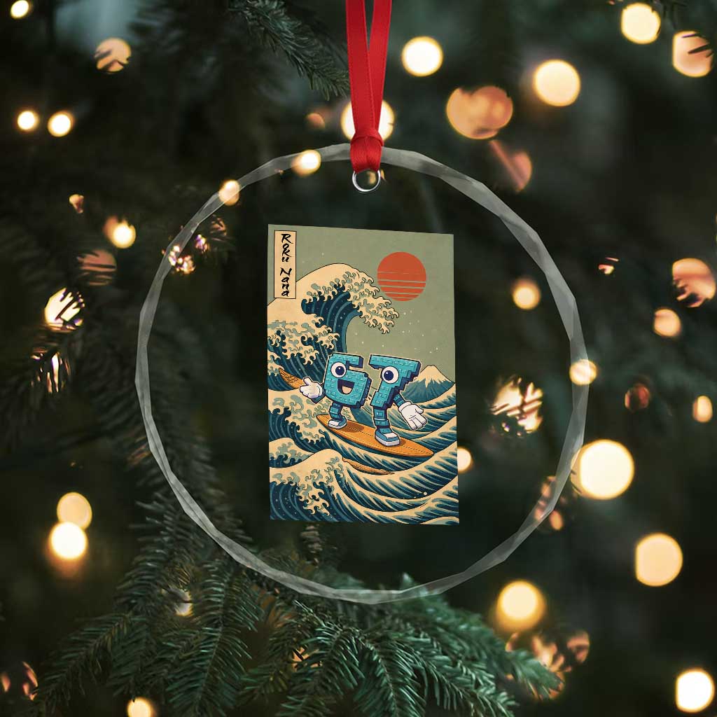 67 Surfing Japanese Crystal Glass Ornament Funny Great Wave Off Kanagawa Six Seven Brainrot Meme TS10 Print Your Wear