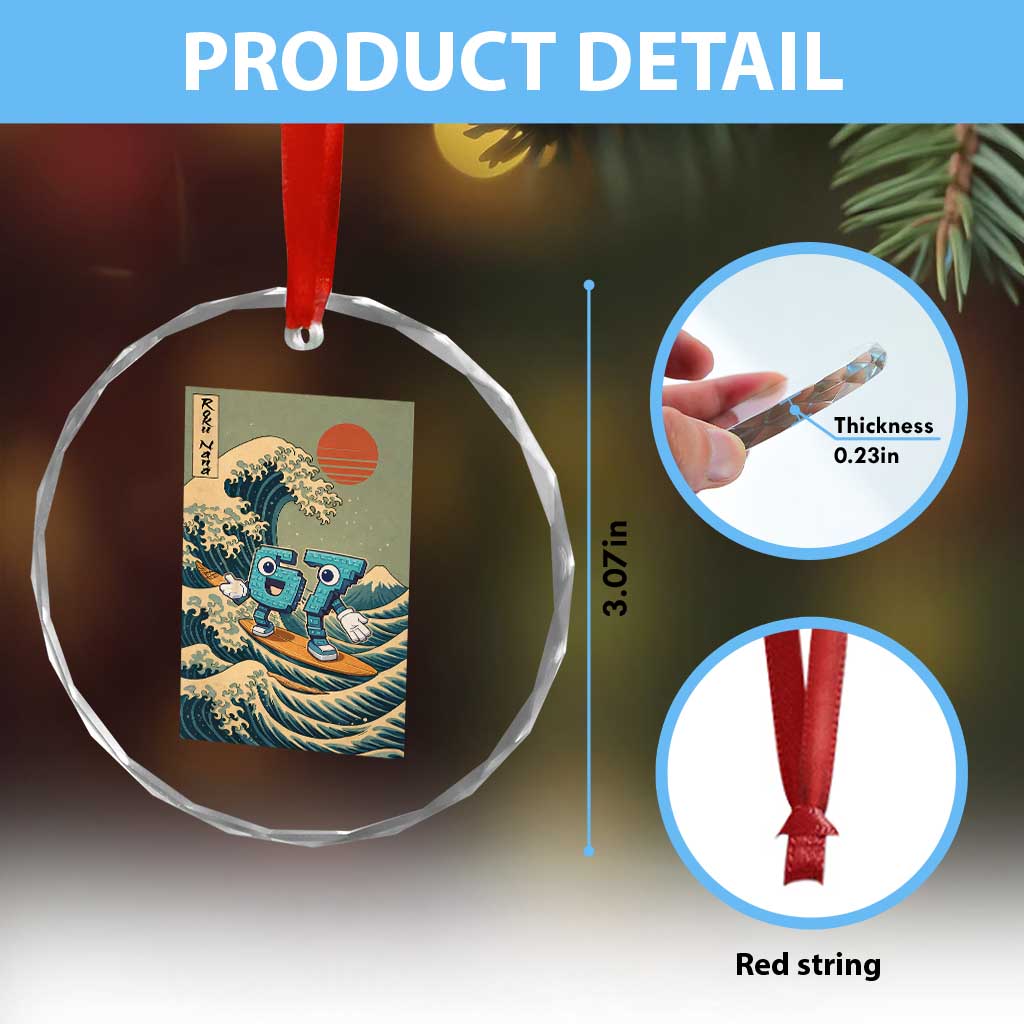 67 Surfing Japanese Crystal Glass Ornament Funny Great Wave Off Kanagawa Six Seven Brainrot Meme TS10 Print Your Wear