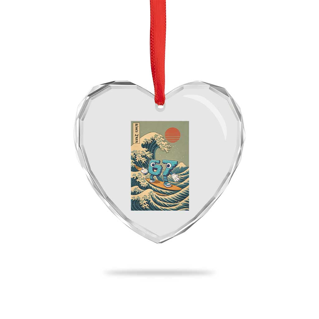 67 Surfing Japanese Heart Crystal Glass Ornament Funny Great Wave Off Kanagawa Six Seven Brainrot Meme TS10 Print Your Wear