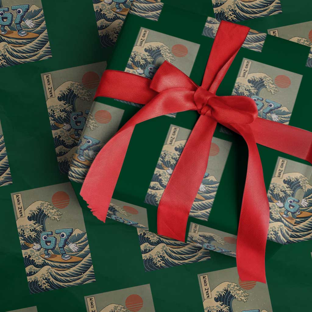 67 Surfing Japanese Wrapping Paper Roll Funny Great Wave Off Kanagawa Six Seven Brainrot Meme TS10 Green Print Your Wear