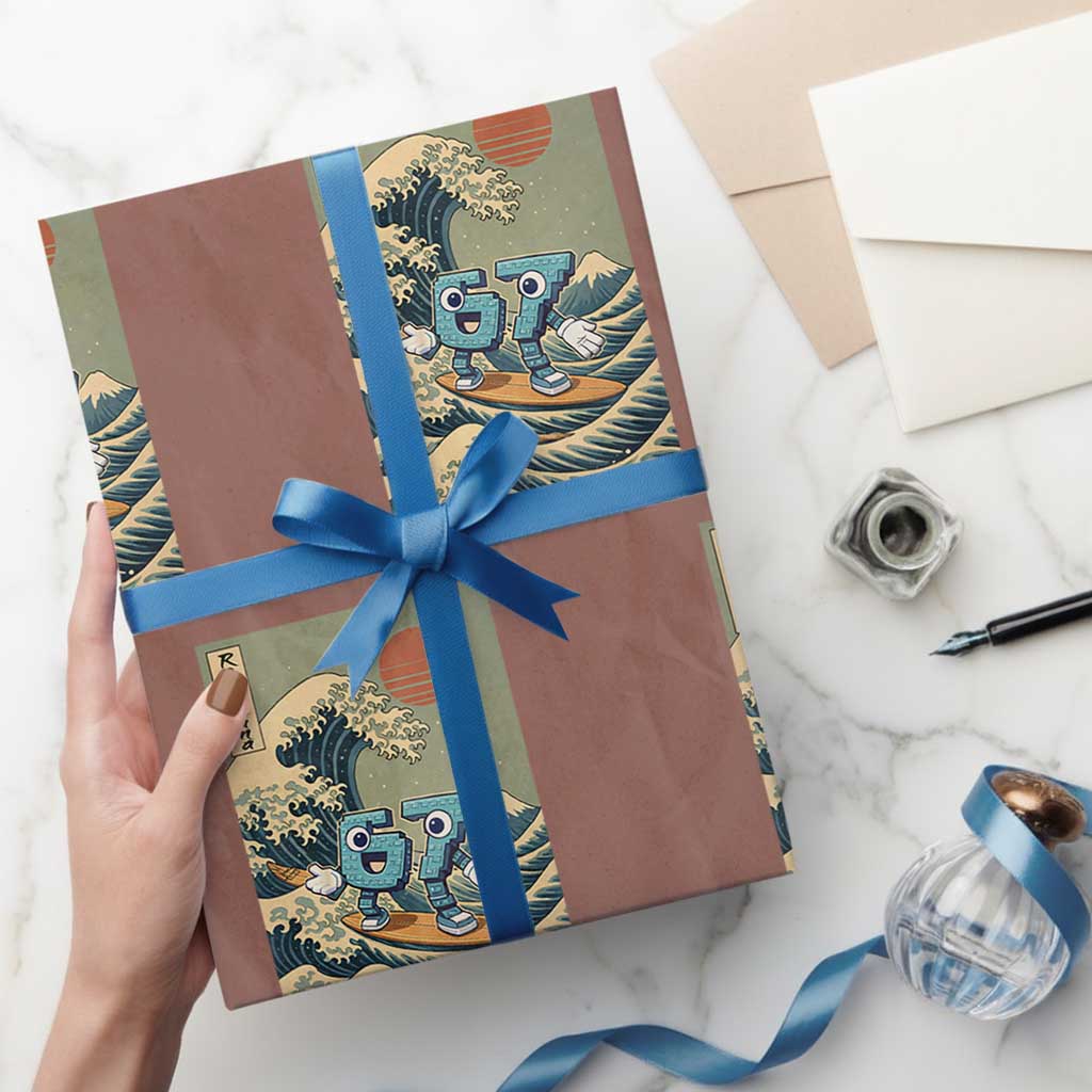 67 Surfing Japanese Wrapping Paper Roll Funny Great Wave Off Kanagawa Six Seven Brainrot Meme TS10 Mocha Print Your Wear