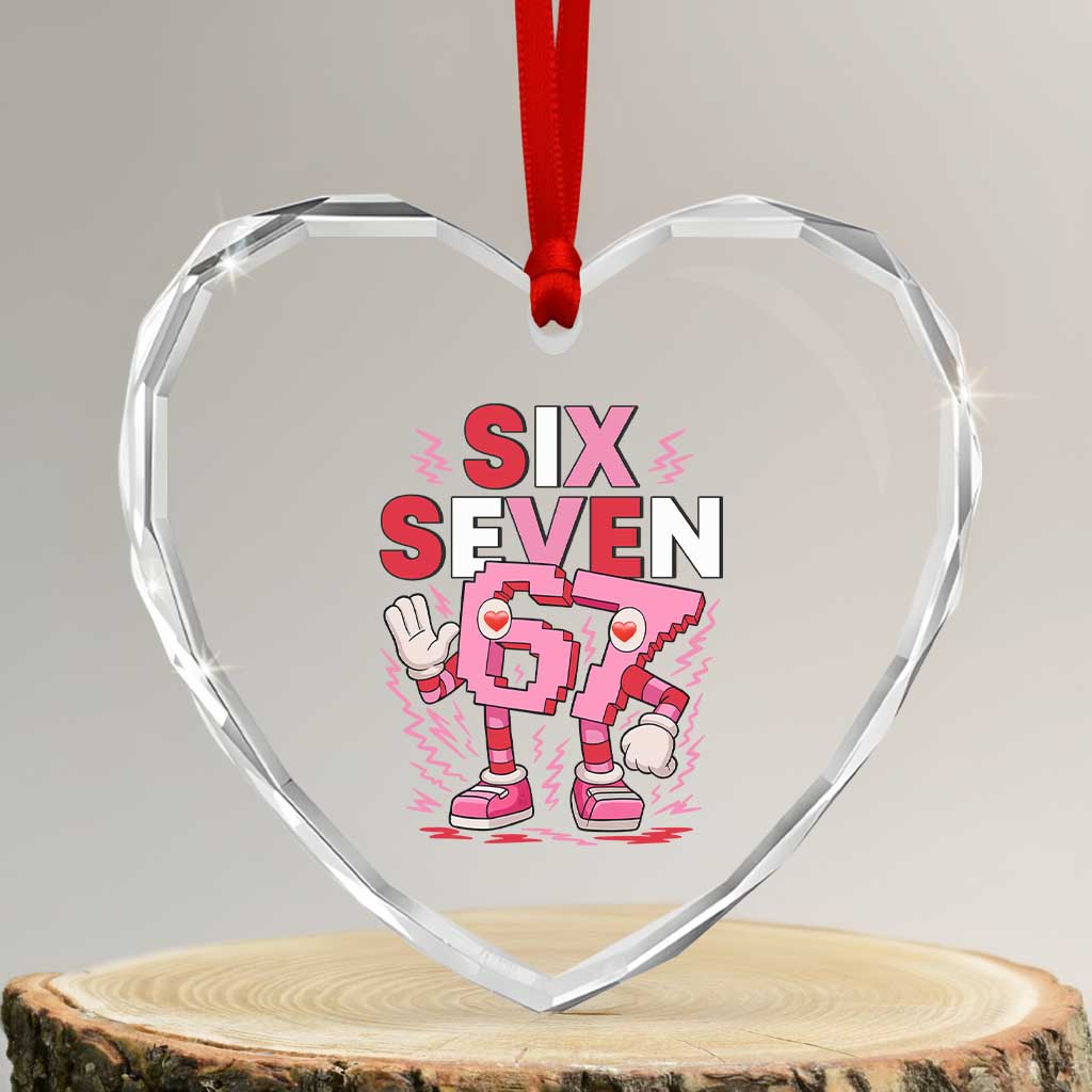 67 Valentines Heart Crystal Glass Ornament Funny Six Seven Brainrot Meme TS14 Transparent Glass 3'' Heart Print Your Wear