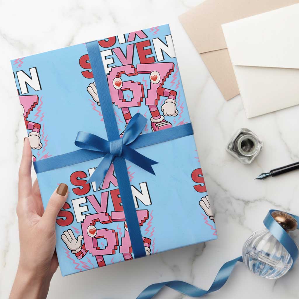 67 Valentines Wrapping Paper Roll Funny Six Seven Brainrot Meme TS14 Light Blue Print Your Wear