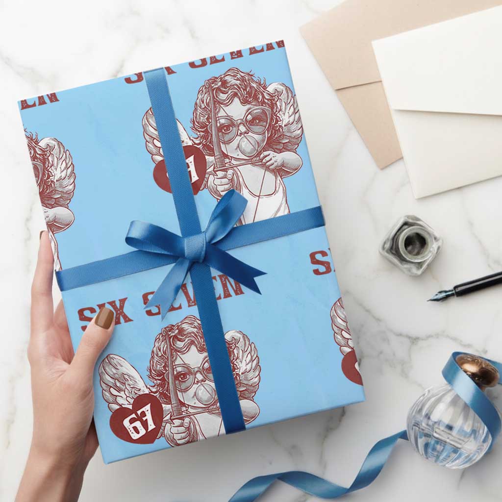 67 Valetines Meme Wrapping Paper Roll Funny Six Seven Valentines Day Heart TS14 Light Blue Print Your Wear