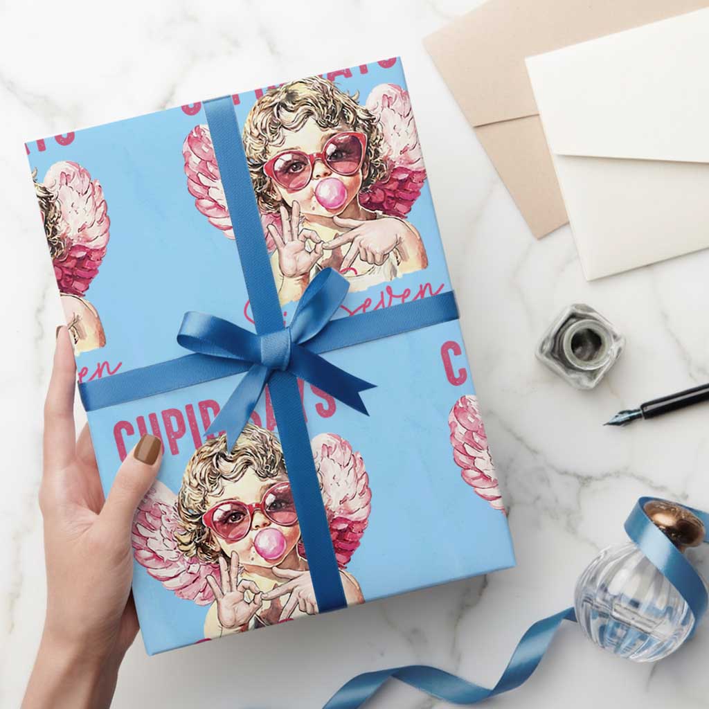 67 Valetines Wrapping Paper Roll Funny Cupid Says Six Seven TS14 Light Blue Print Your Wear