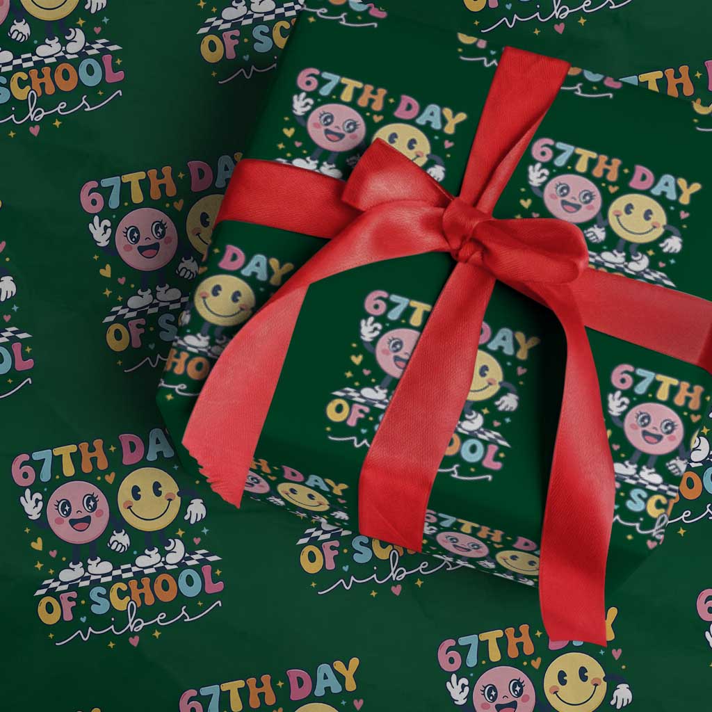67th Day of School Vibes Wrapping Paper Roll Cute Retro Smiling Face for Students & Teachers TS02 Green Print Your Wear