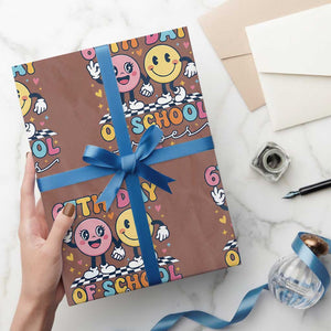 67th Day of School Vibes Wrapping Paper Roll Cute Retro Smiling Face for Students & Teachers TS02 Mocha Print Your Wear