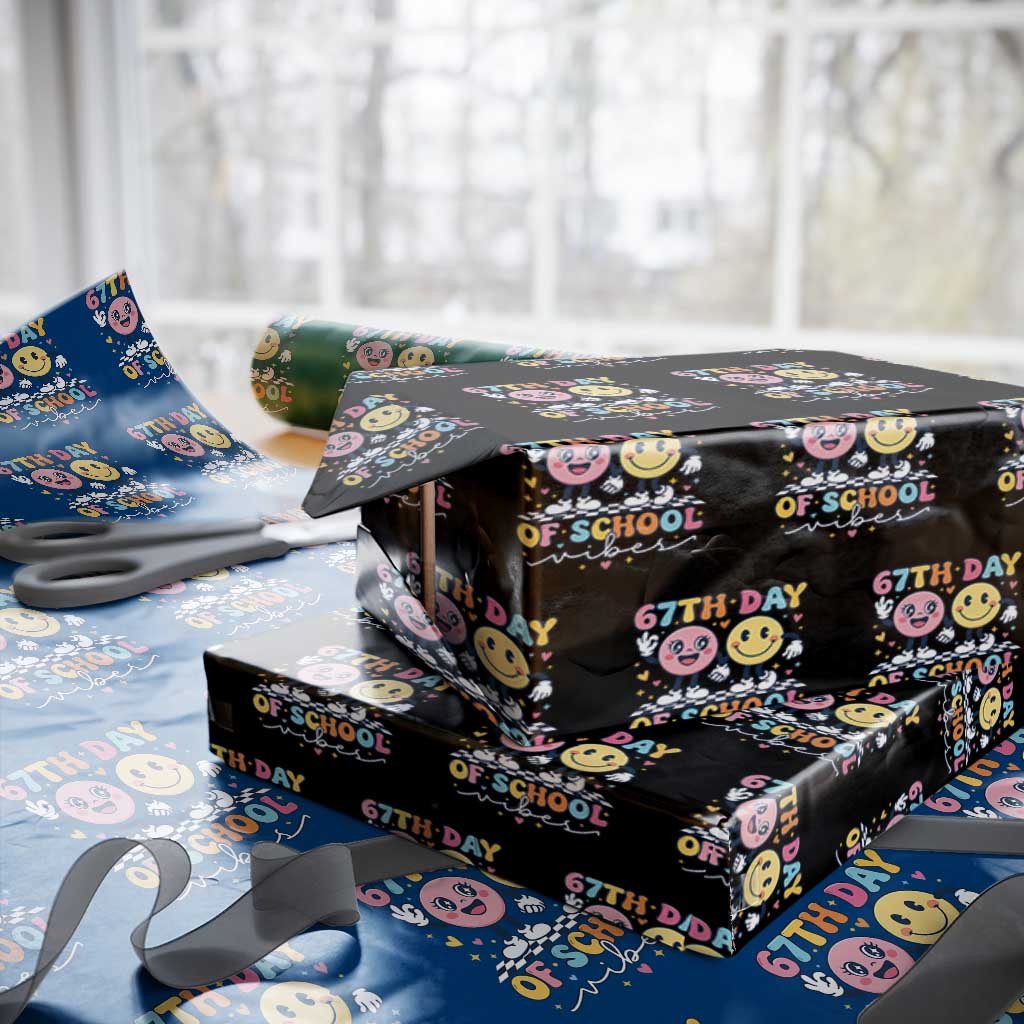 67th Day of School Vibes Wrapping Paper Roll Cute Retro Smiling Face for Students & Teachers TS02 Black Print Your Wear