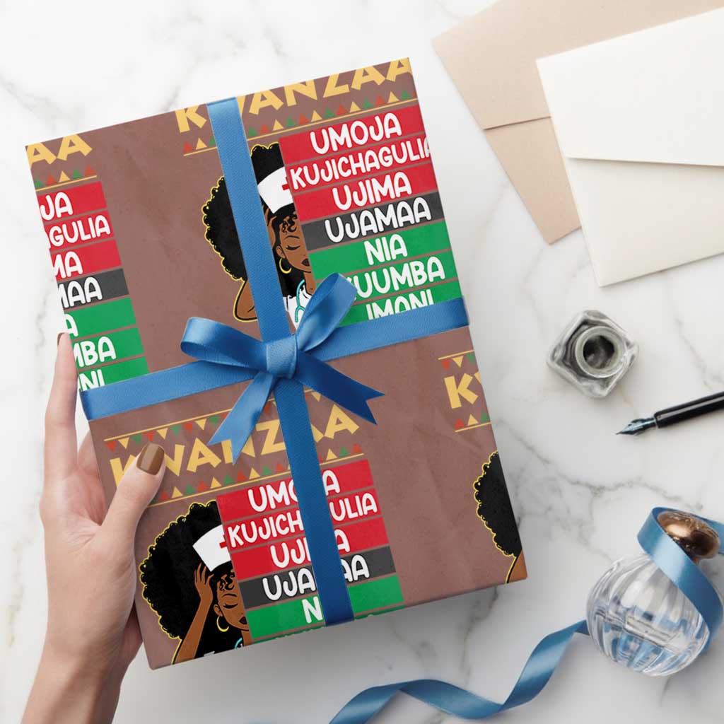 7 Principles Of Kwanzaa Wrapping Paper Roll Nurse Pride African American Heritage Gift TS12 Mocha Print Your Wear