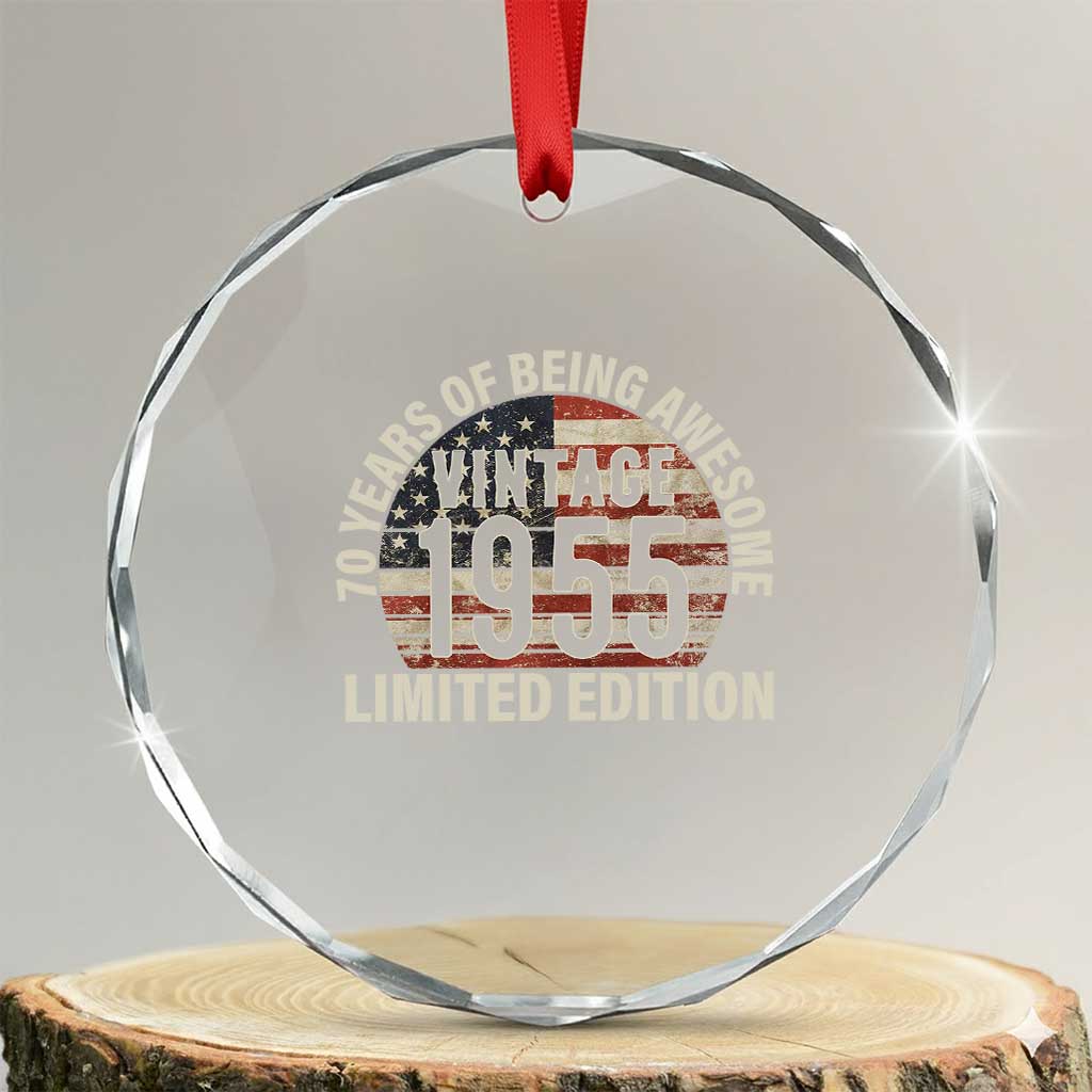 70th Birthday Crystal Glass Ornament Vintage 1955 Limited Edition 70 Years Of Being Awesome American Flag - Print Your Wear