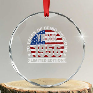 70th Birthday Crystal Glass Ornament Vintage 1956 70 Year Old Birthday American Flag TS10 Transparent Glass 3'' Circle Print Your Wear