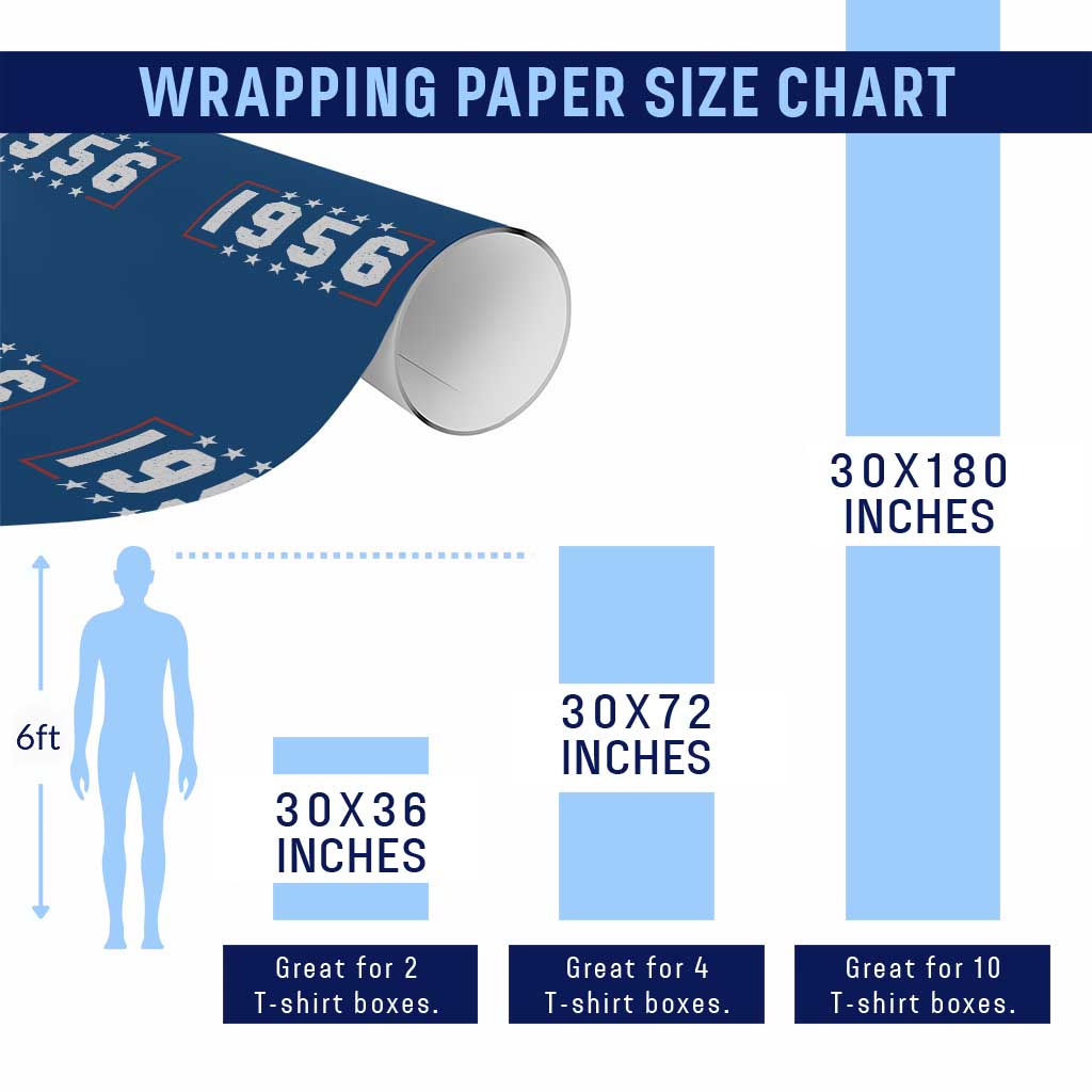 70th Birthday Wrapping Paper Roll Vintage 1956 70 Years Old Birthday Stars And Stripes