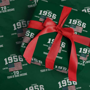 70th Birthday Wrapping Paper Roll Vintage 1956 Limited Edition 70 Years Of Being Awesome USA Flag