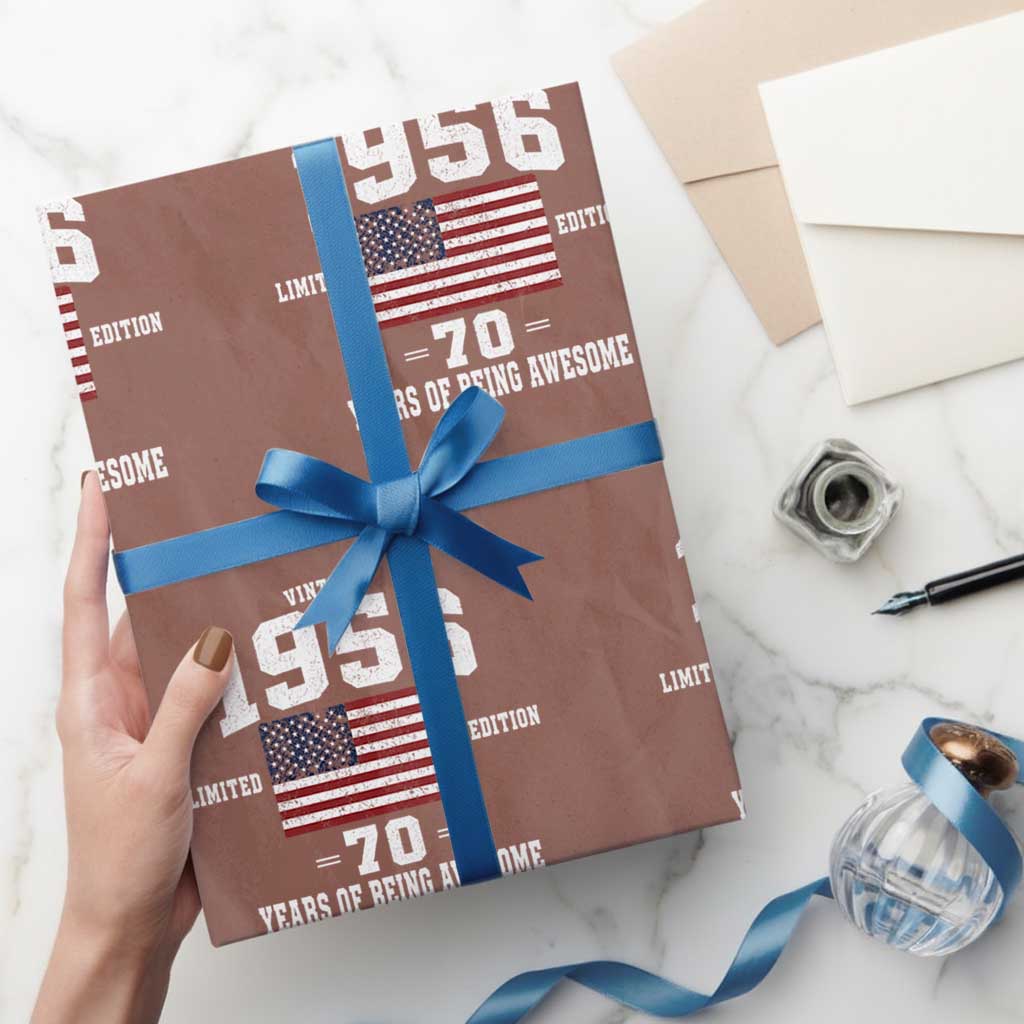 70th Birthday Wrapping Paper Roll Vintage 1956 Limited Edition 70 Years Of Being Awesome USA Flag