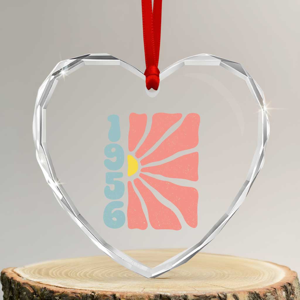 70th Birthday Heart Crystal Glass Ornament Vintage 1956 Boho Flowers 70 Years Old Birthday TS11 Transparent Glass 3'' Heart Print Your Wear