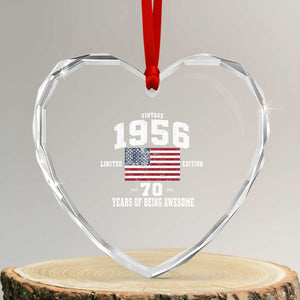 70th Birthday Heart Crystal Glass Ornament Vintage 1956 Limited Edition 70 Years Of Being Awesome USA Flag