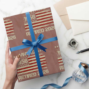 70th Birthday Retirement Wrapping Paper Roll Vintage 1956 Retired 2026 American Flag TS11 Mocha Print Your Wear